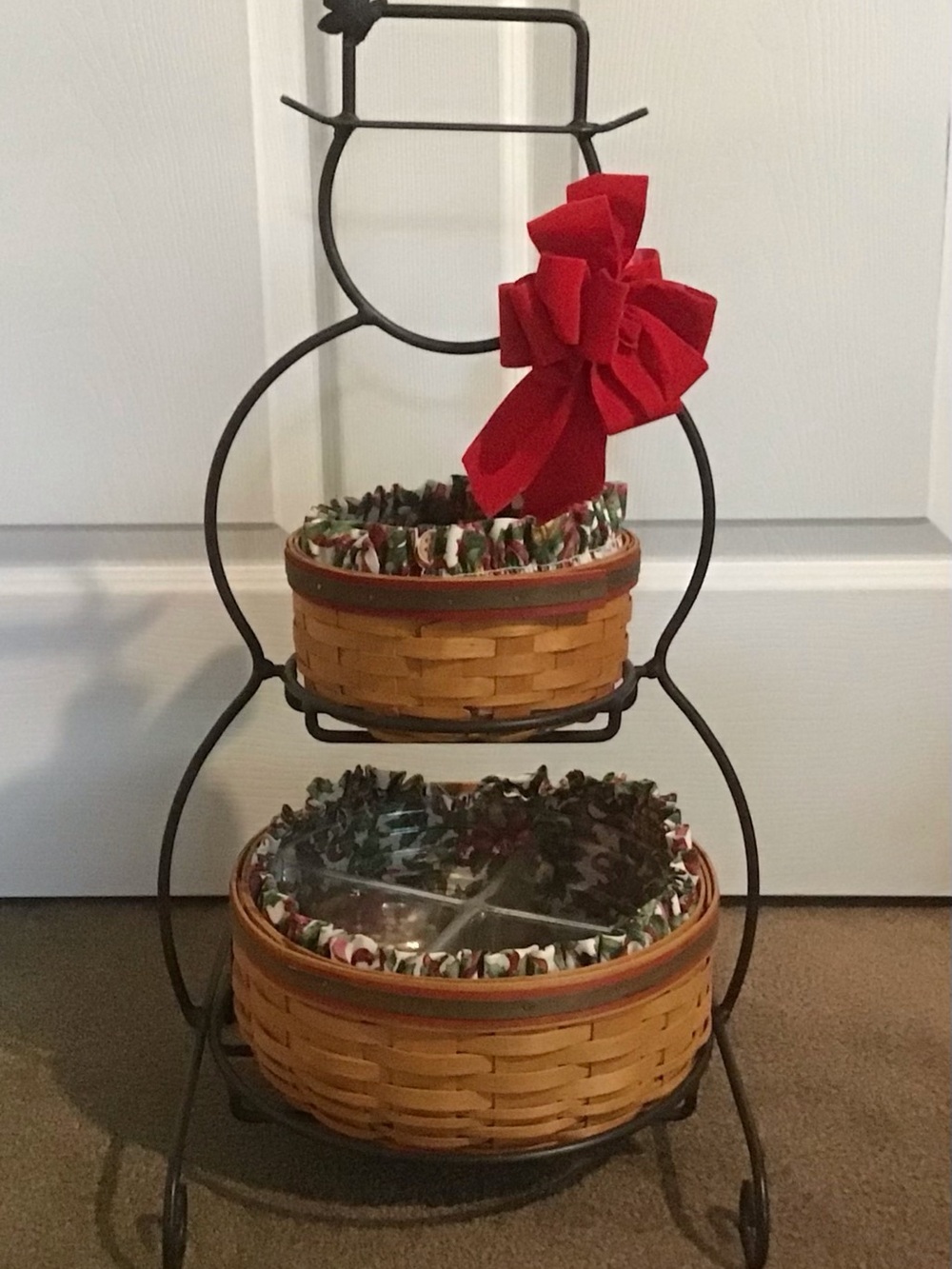 Longaberger Wrought Iron Snowman 23” Combo Baskets Liners Protectors